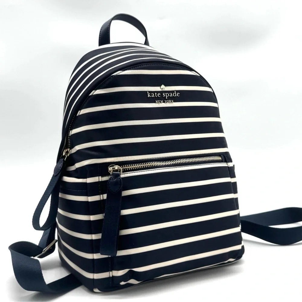 Kate Spade Chelsea Nylon Medium Backpack Navy Blue Striped